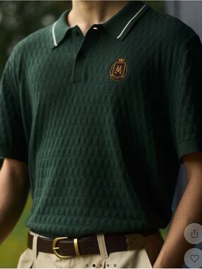 Malbon Crest Knit Polo men’s XL in Green